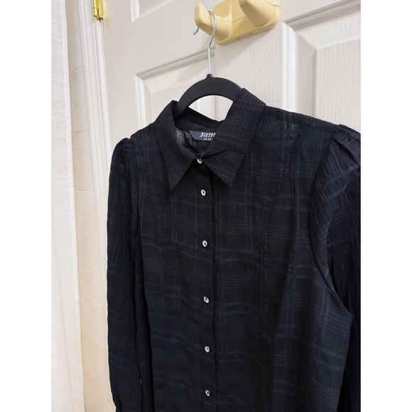 Disturbia Recluse Check Chiffon Button Up Shirt in Black - Picture 3 of 7